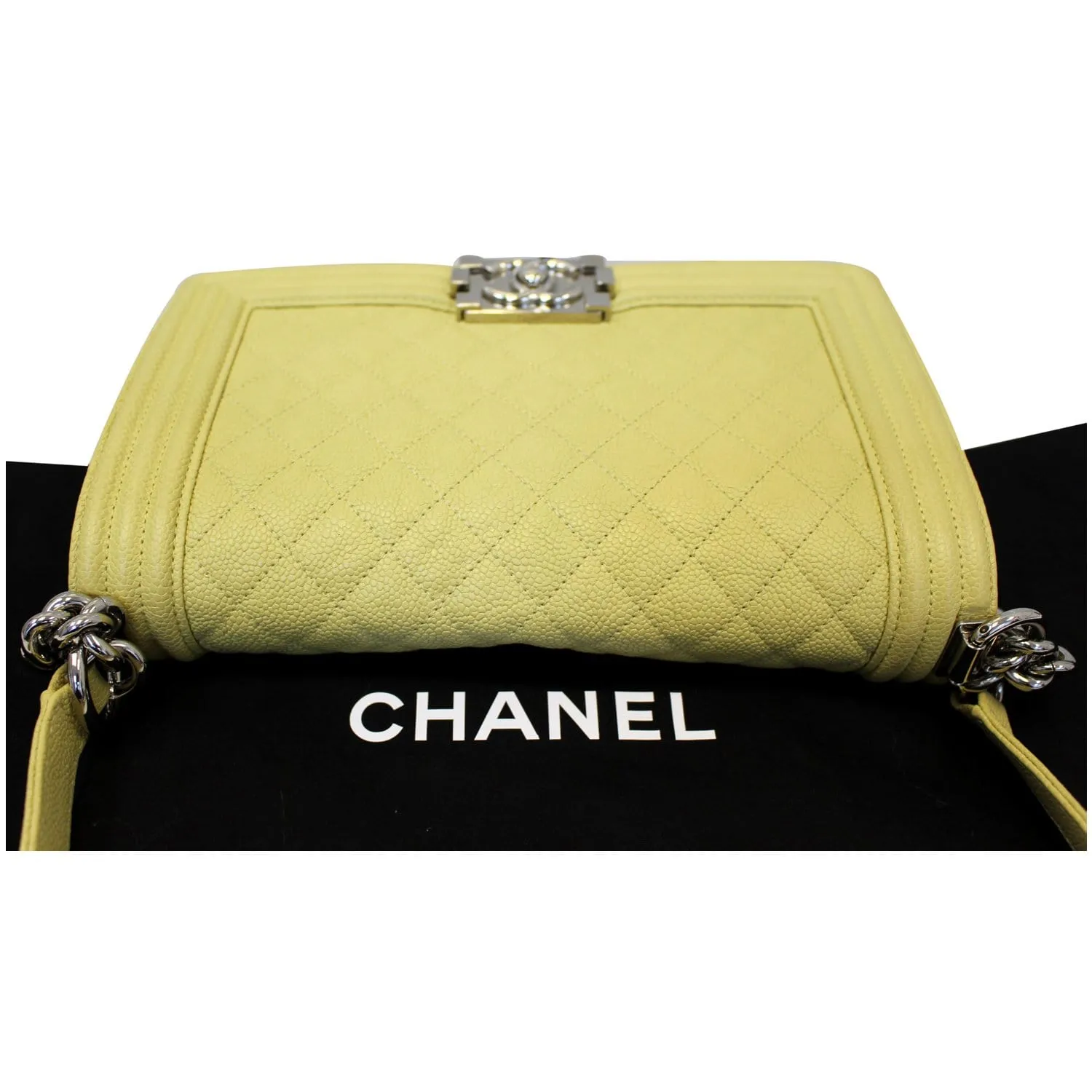 CHANEL Medium Boy Flap Caviar Quilted Leather Shoulder Bag Yellow