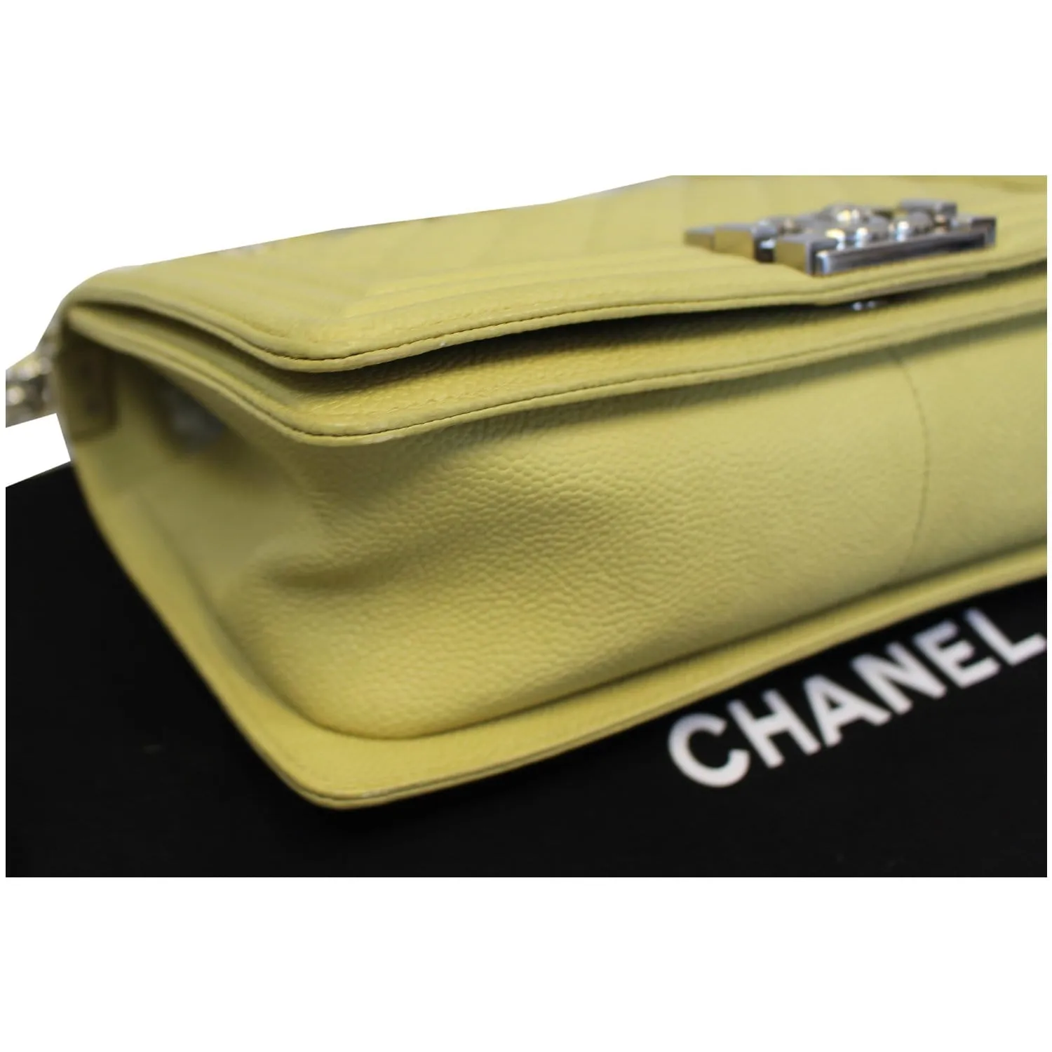 CHANEL Medium Boy Flap Caviar Quilted Leather Shoulder Bag Yellow
