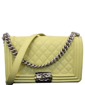 CHANEL Medium Boy Flap Caviar Quilted Leather Shoulder Bag Yellow