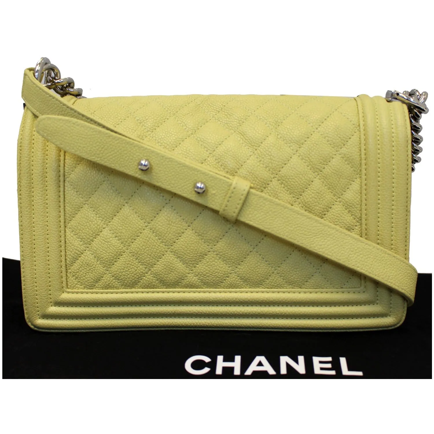CHANEL Medium Boy Flap Caviar Quilted Leather Shoulder Bag Yellow