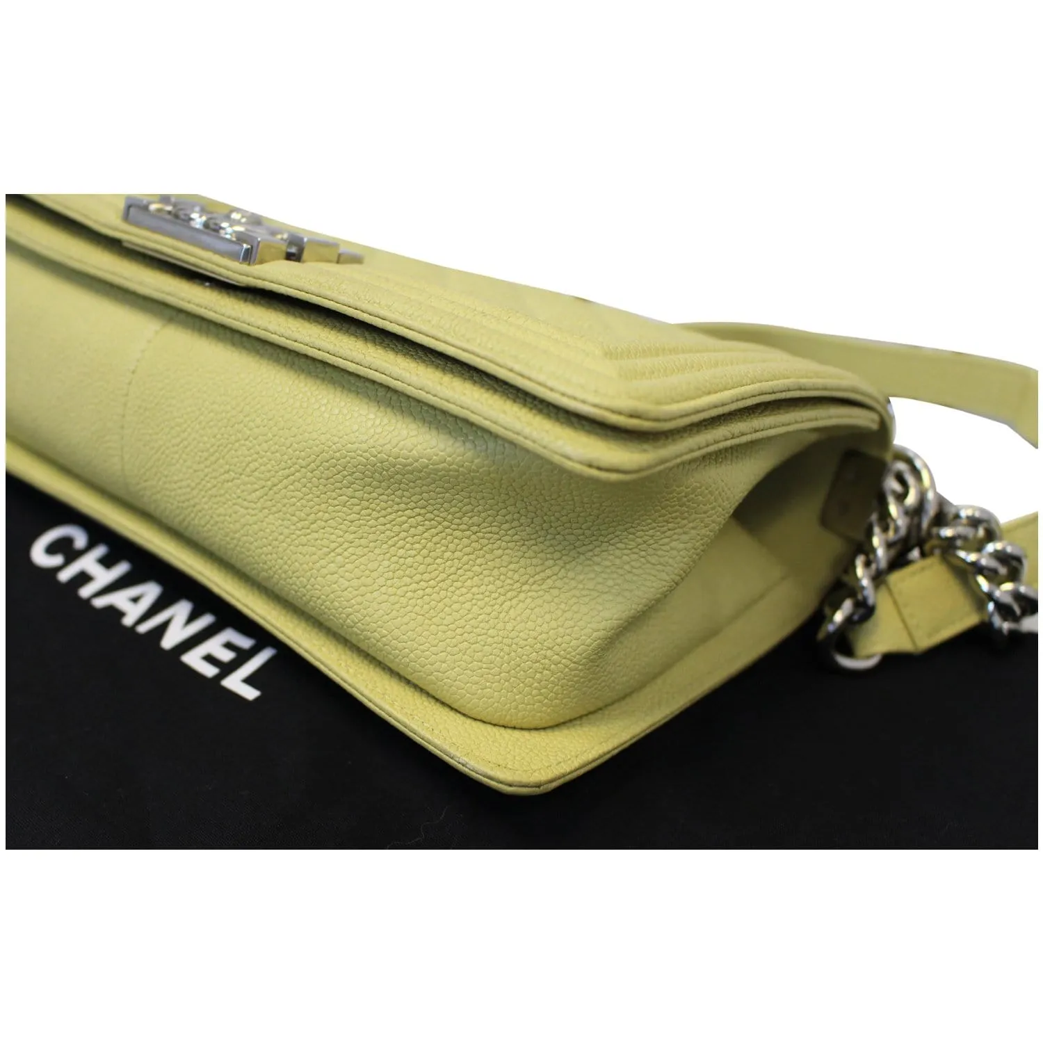 CHANEL Medium Boy Flap Caviar Quilted Leather Shoulder Bag Yellow
