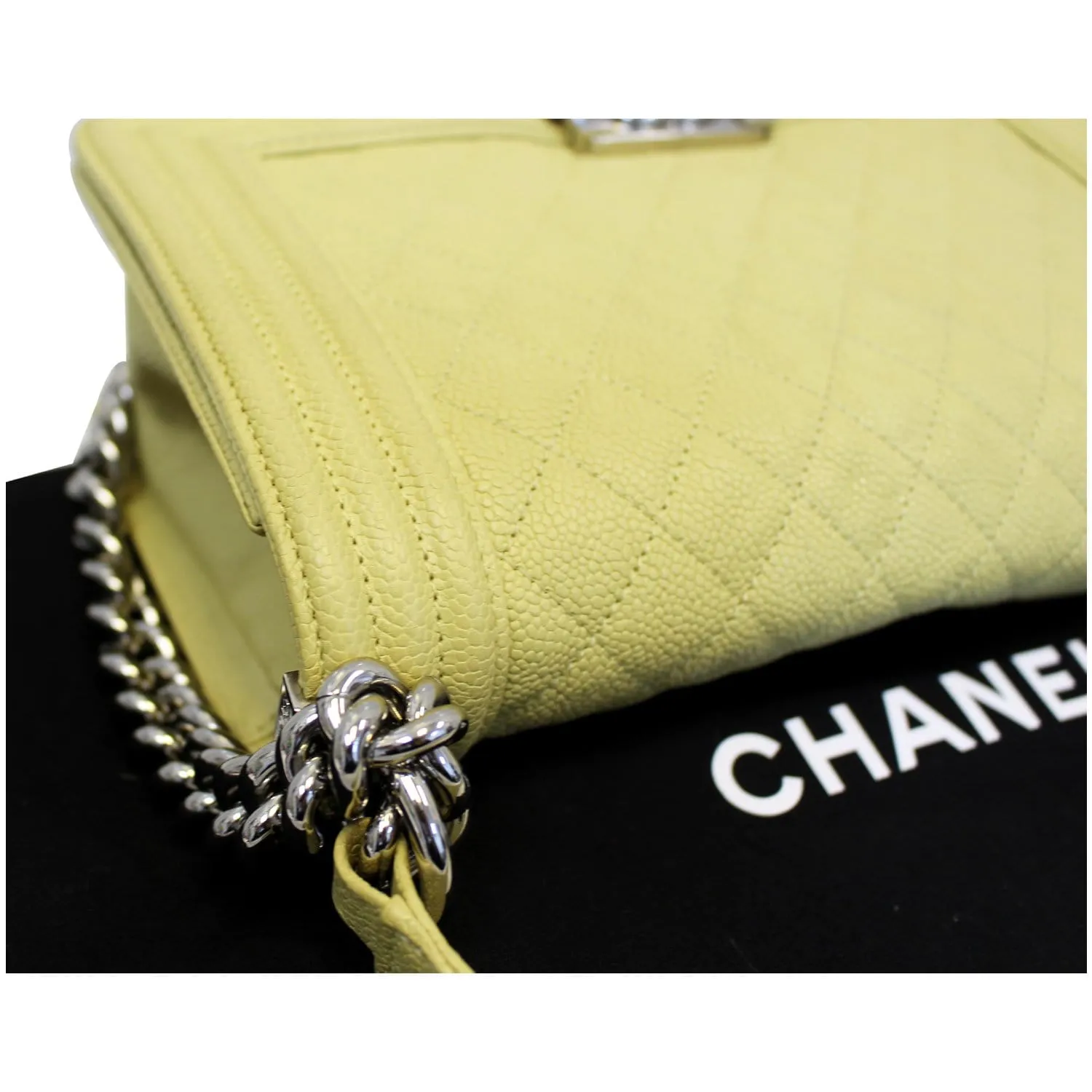 CHANEL Medium Boy Flap Caviar Quilted Leather Shoulder Bag Yellow