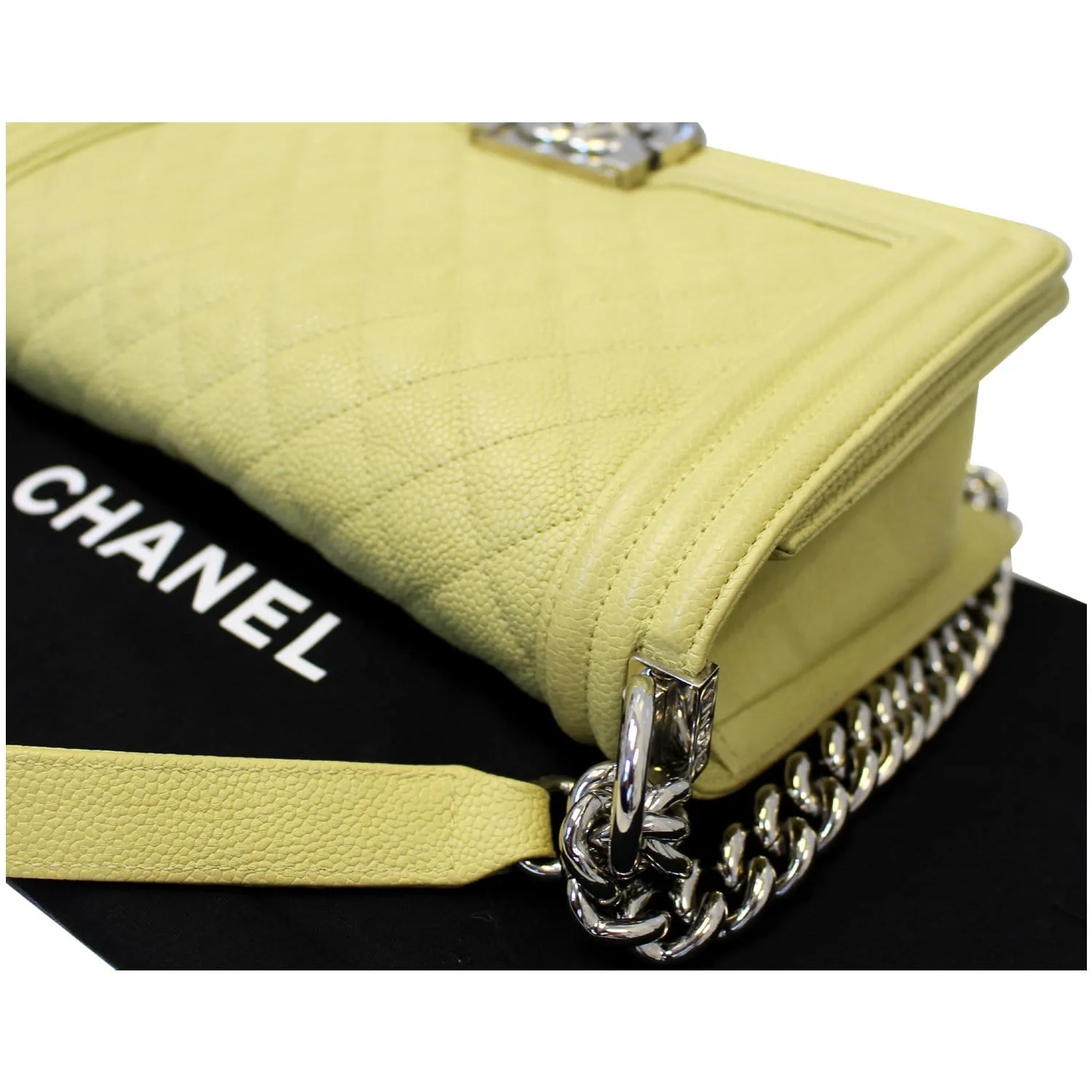 CHANEL Medium Boy Flap Caviar Quilted Leather Shoulder Bag Yellow