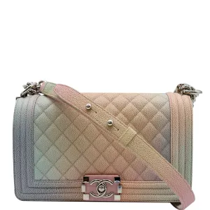 CHANEL Medium Rainbow Boy Flap Caviar Leather Shoulder Bag Multicolor
