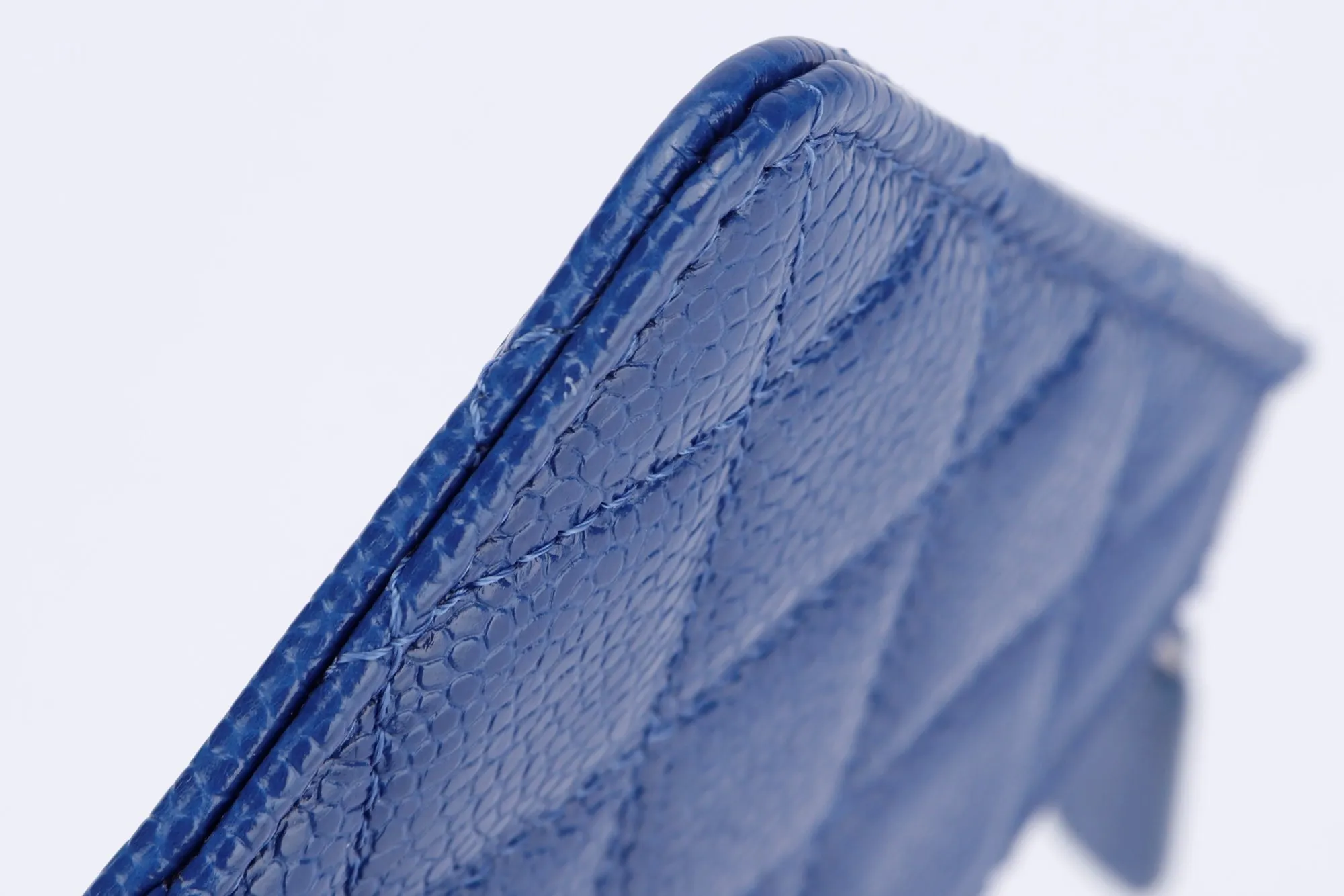 Chanel Metallic Blue Caviar Leather Phone Card Holder (2974xxxx), with Dust Cover & Box