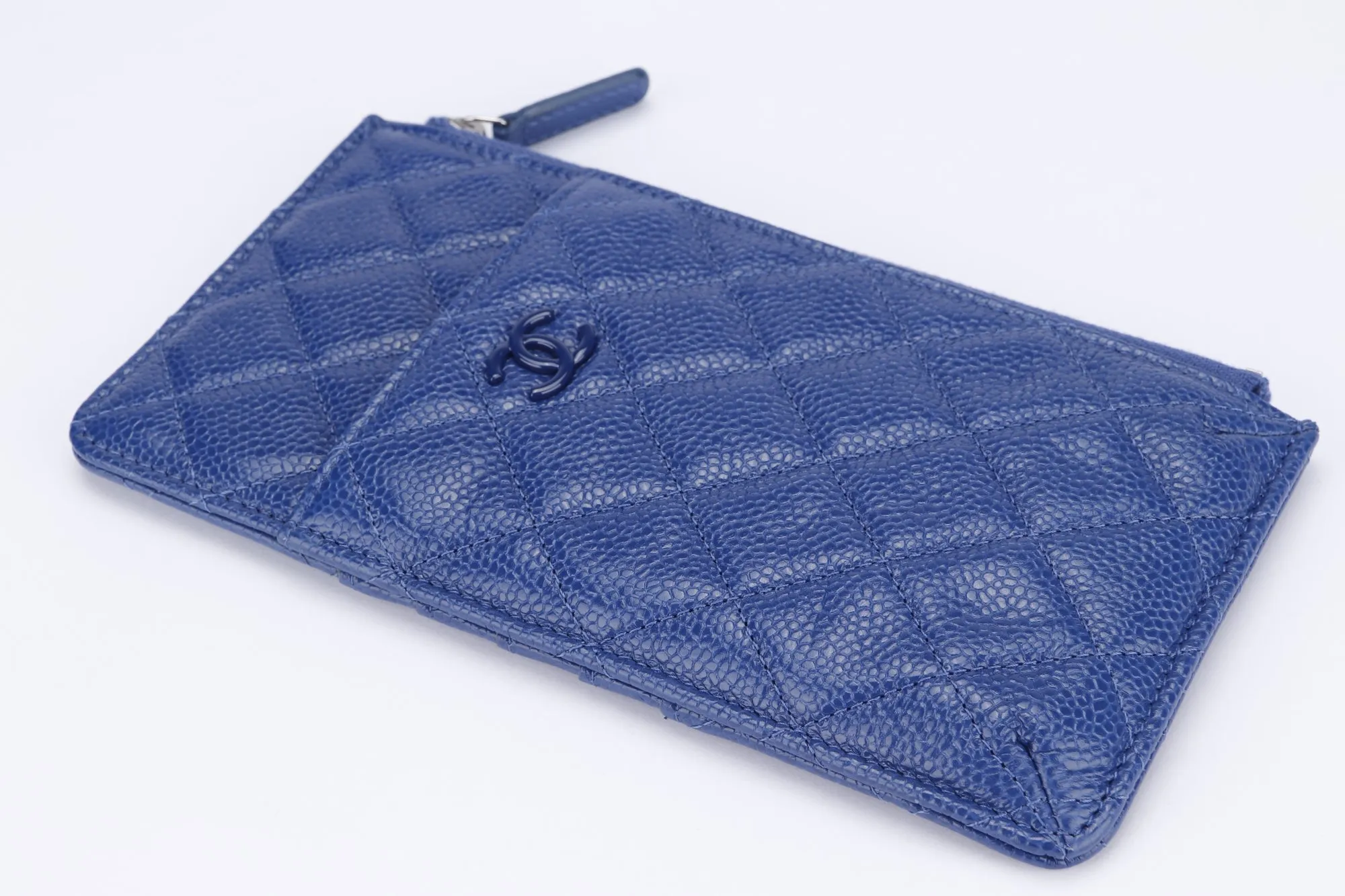 Chanel Metallic Blue Caviar Leather Phone Card Holder (2974xxxx), with Dust Cover & Box