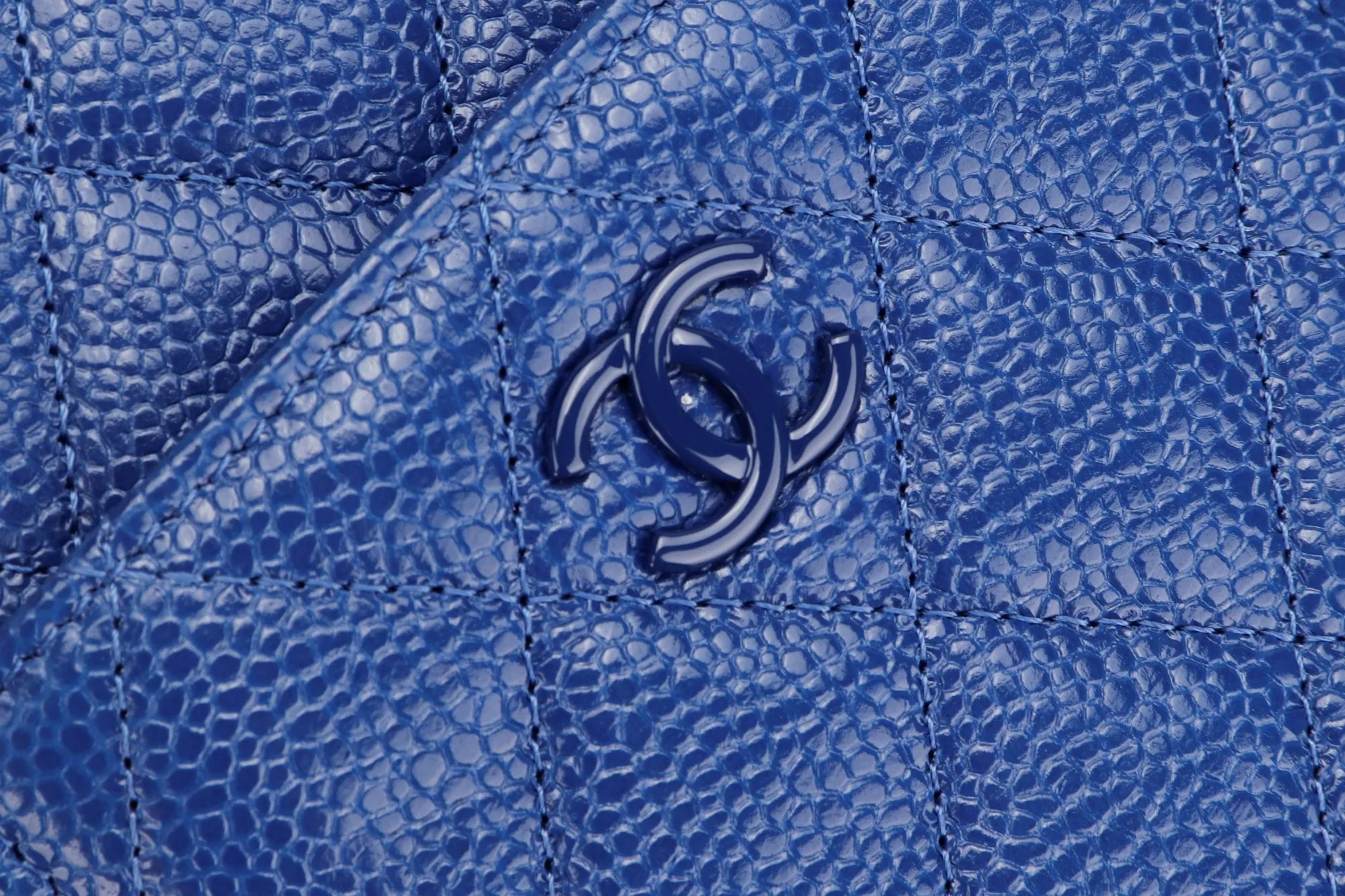 Chanel Metallic Blue Caviar Leather Phone Card Holder (2974xxxx), with Dust Cover & Box