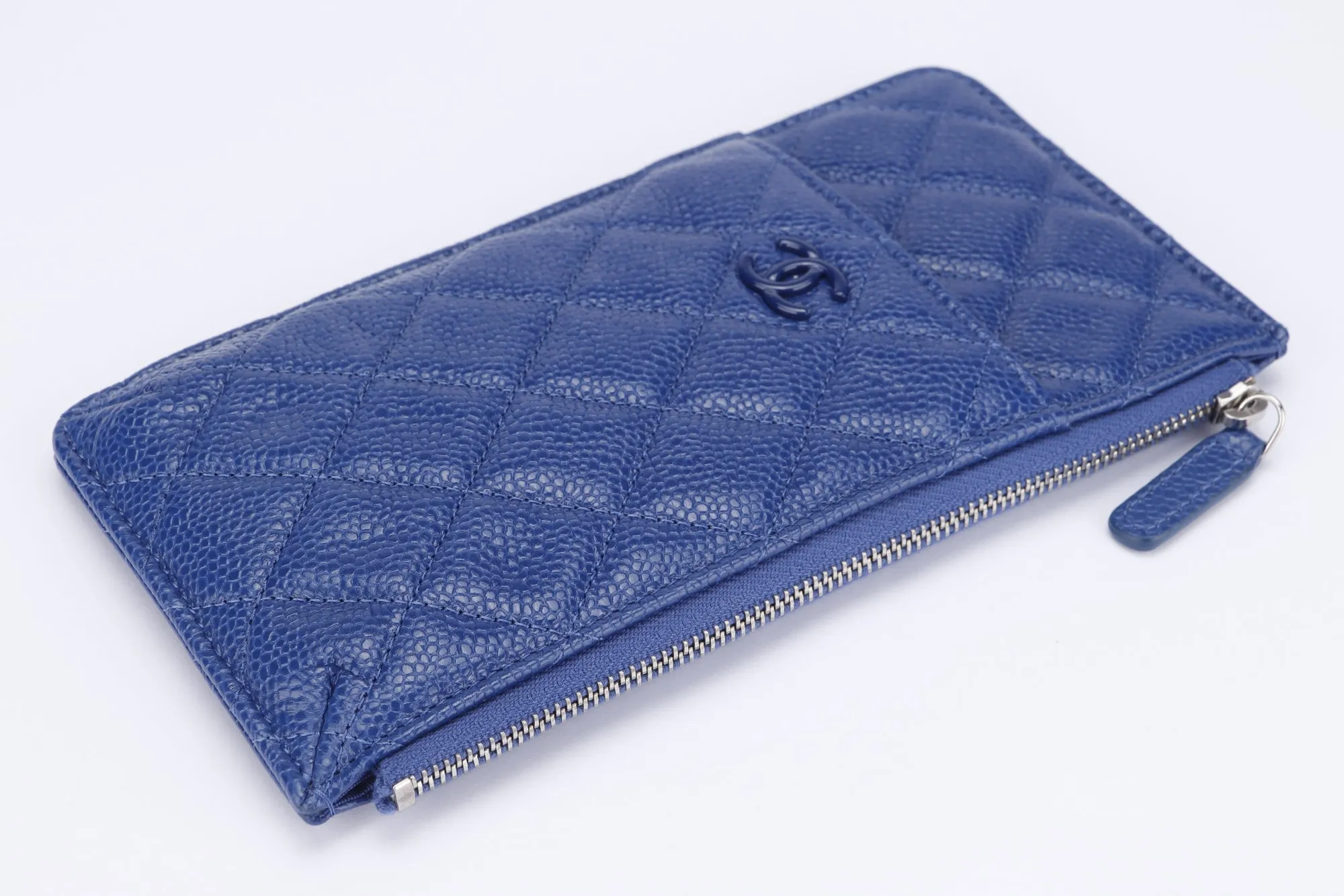 Chanel Metallic Blue Caviar Leather Phone Card Holder (2974xxxx), with Dust Cover & Box