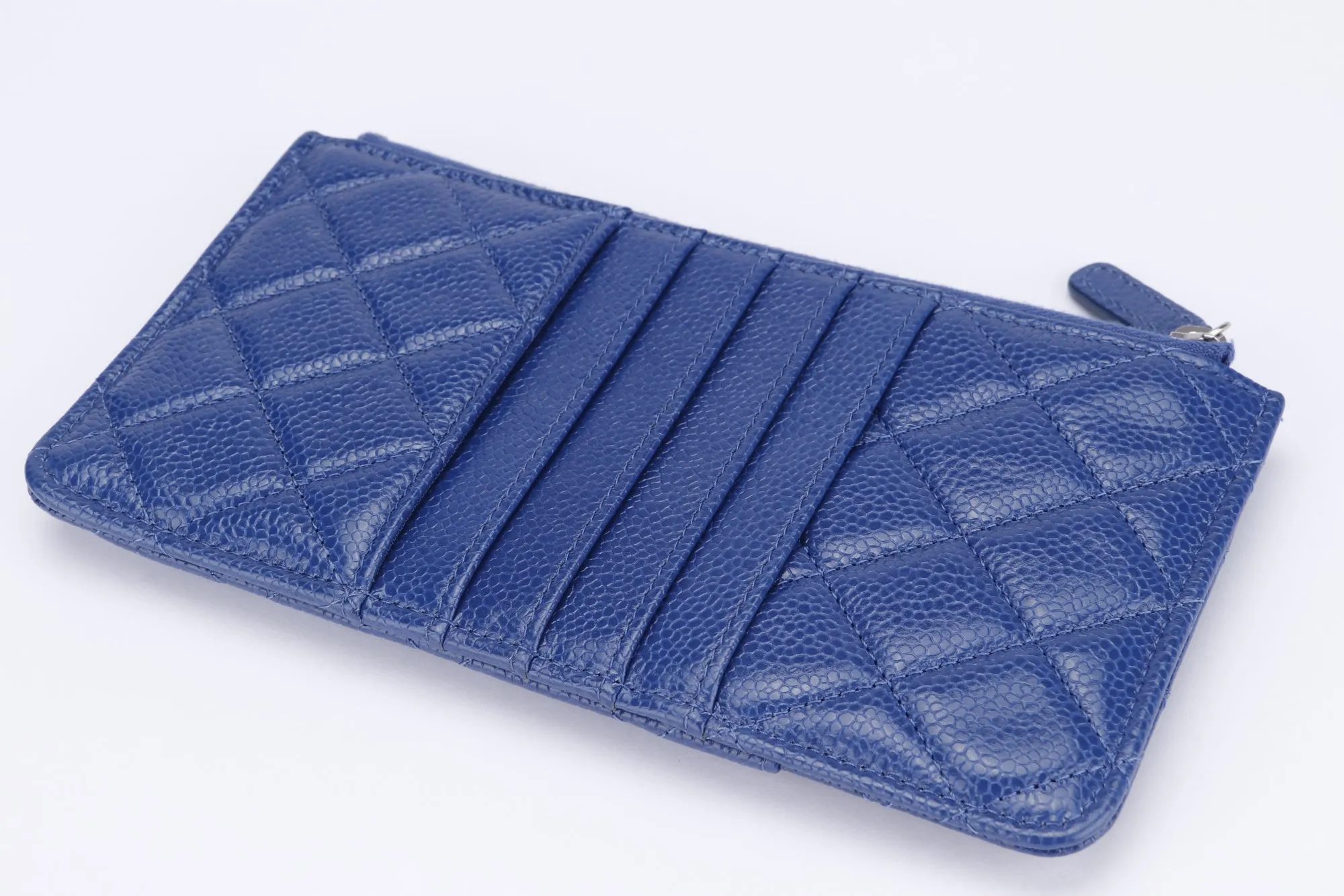 Chanel Metallic Blue Caviar Leather Phone Card Holder (2974xxxx), with Dust Cover & Box