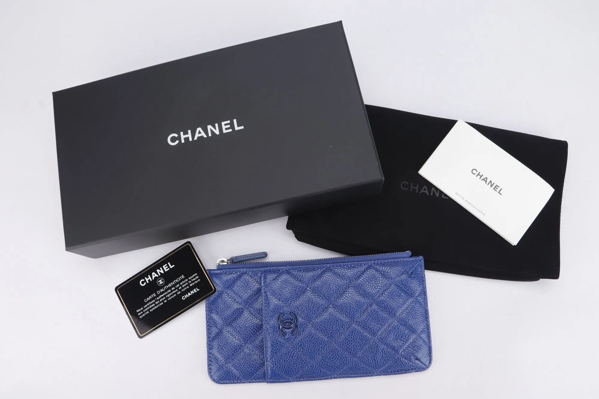 Chanel Metallic Blue Caviar Leather Phone Card Holder (2974xxxx), with Dust Cover & Box