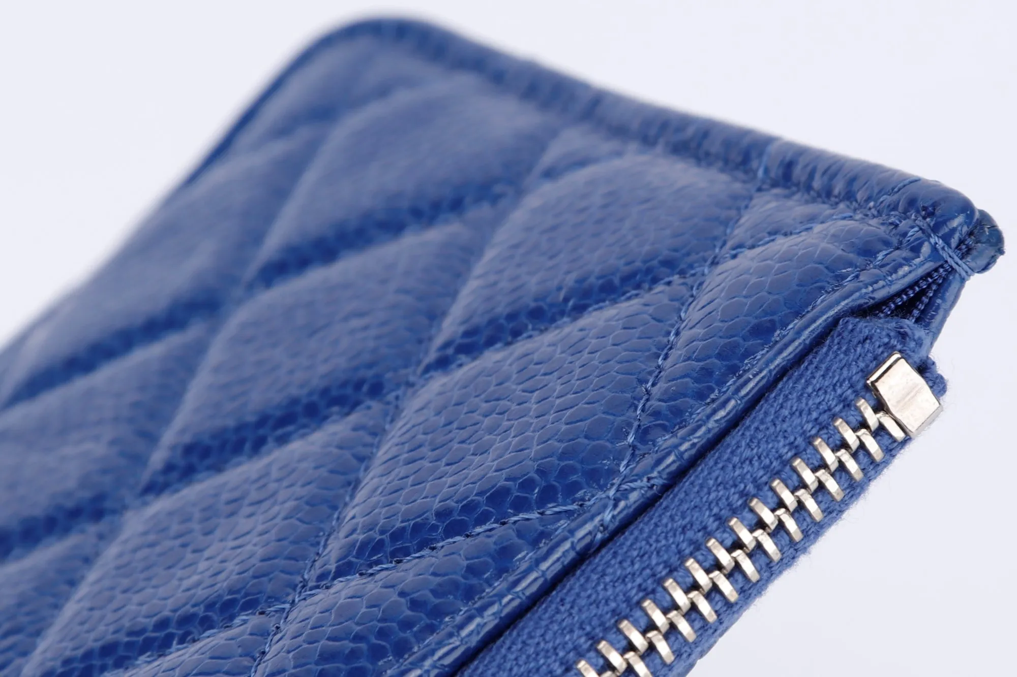 Chanel Metallic Blue Caviar Leather Phone Card Holder (2974xxxx), with Dust Cover & Box