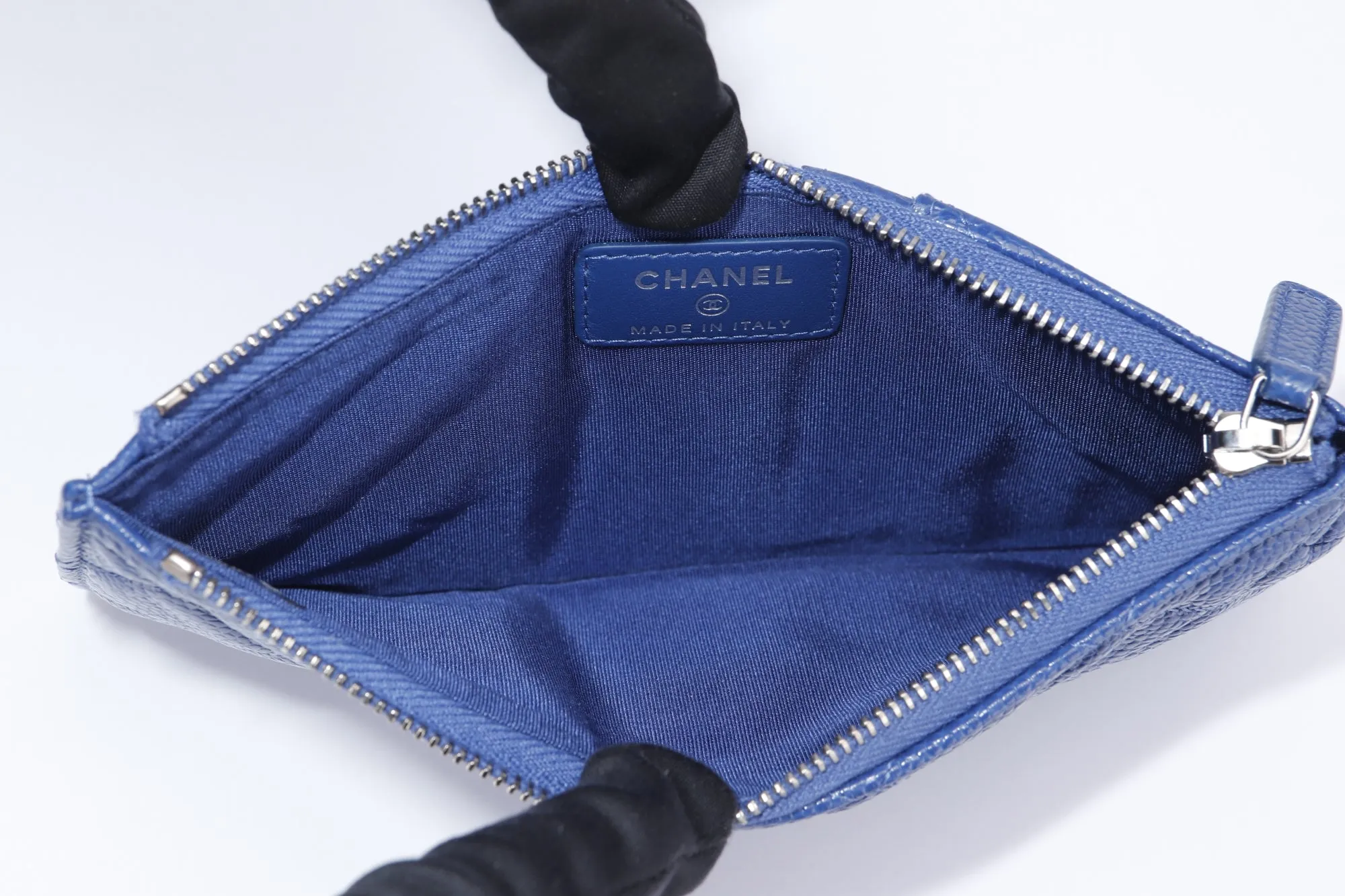 Chanel Metallic Blue Caviar Leather Phone Card Holder (2974xxxx), with Dust Cover & Box