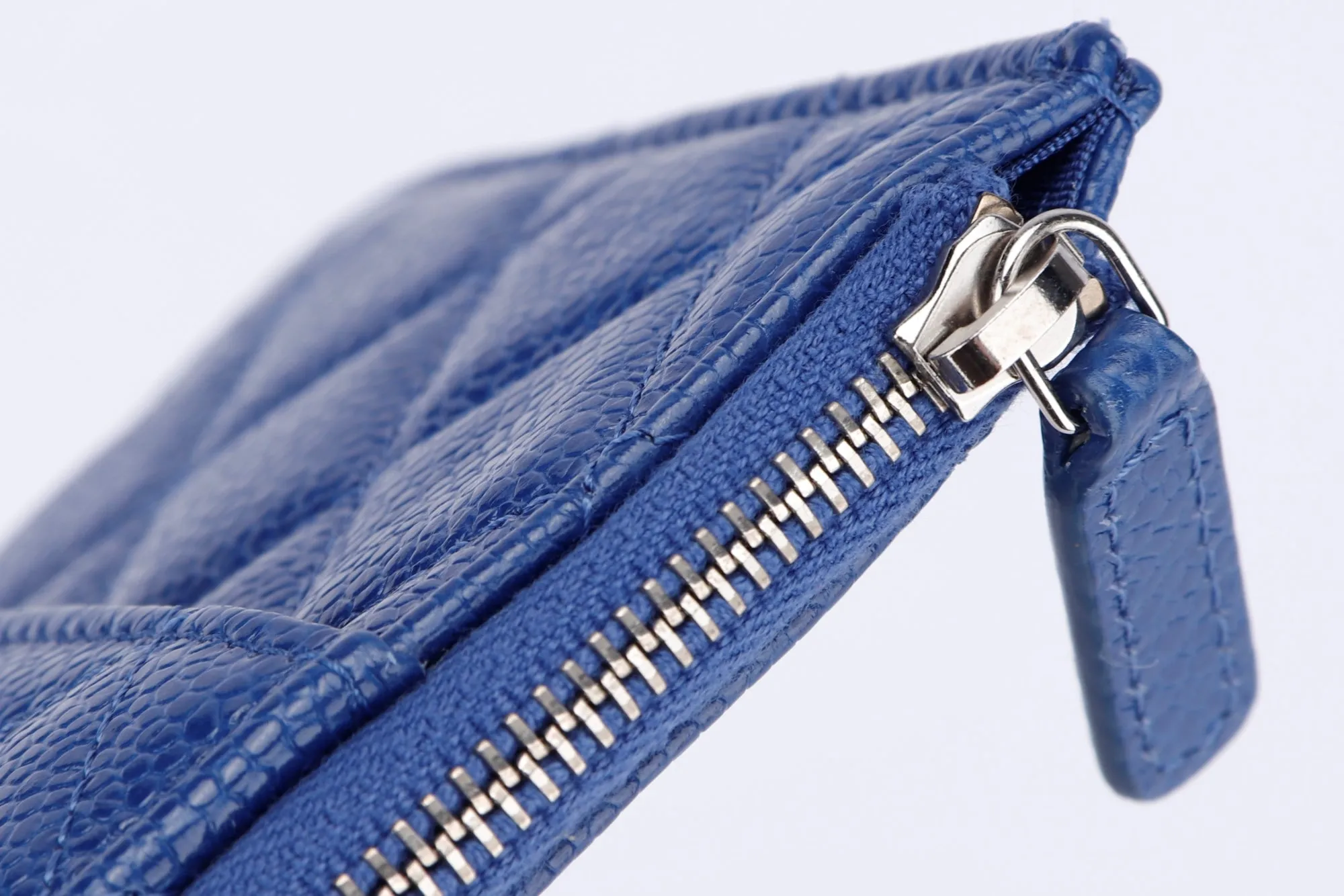 Chanel Metallic Blue Caviar Leather Phone Card Holder (2974xxxx), with Dust Cover & Box
