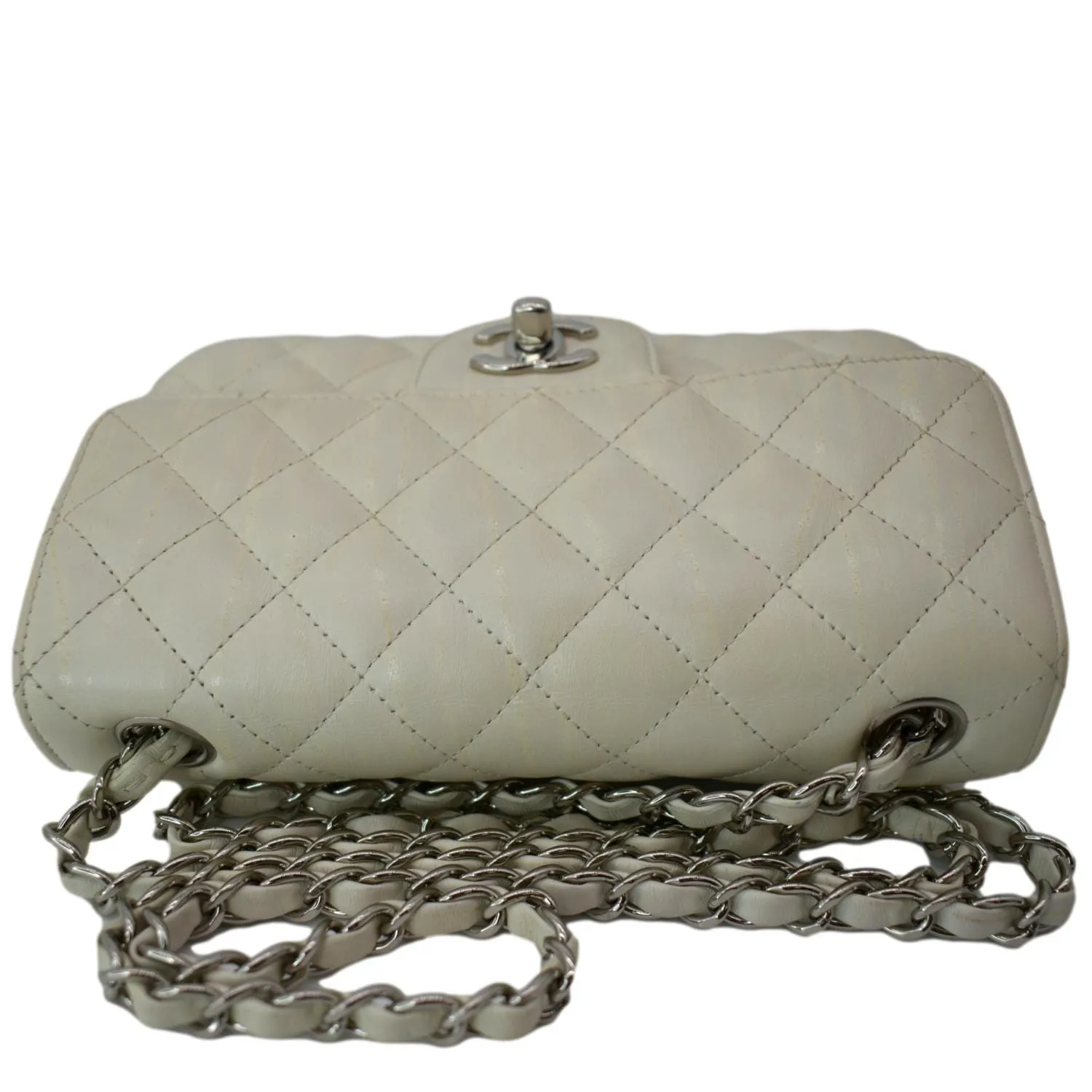 CHANEL Mini Flap Grained Calfskin Leather Crossbody Bag White