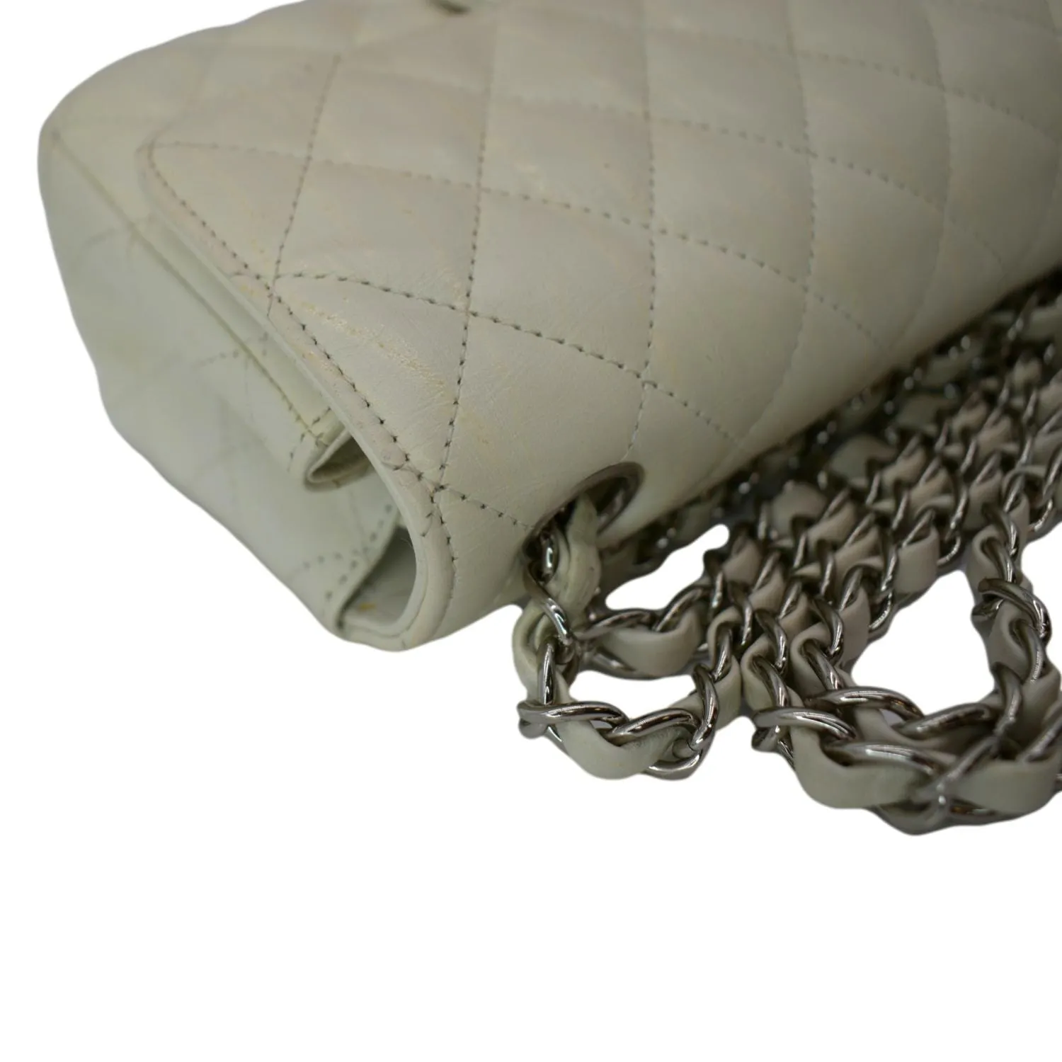 CHANEL Mini Flap Grained Calfskin Leather Crossbody Bag White