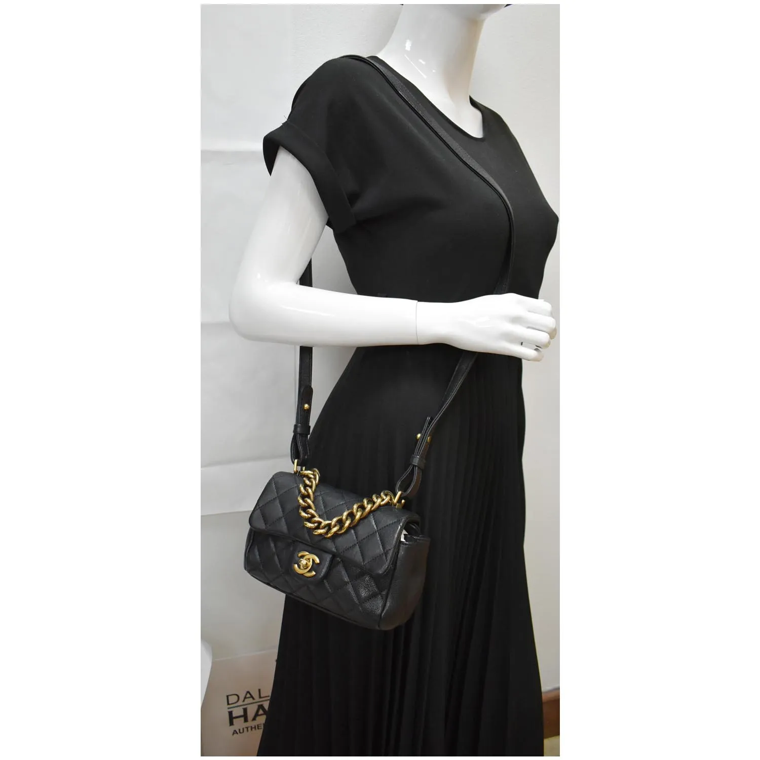 CHANEL Mini Trapezio Flap Quilted Sheepskin Leather Crossbody Bag Black