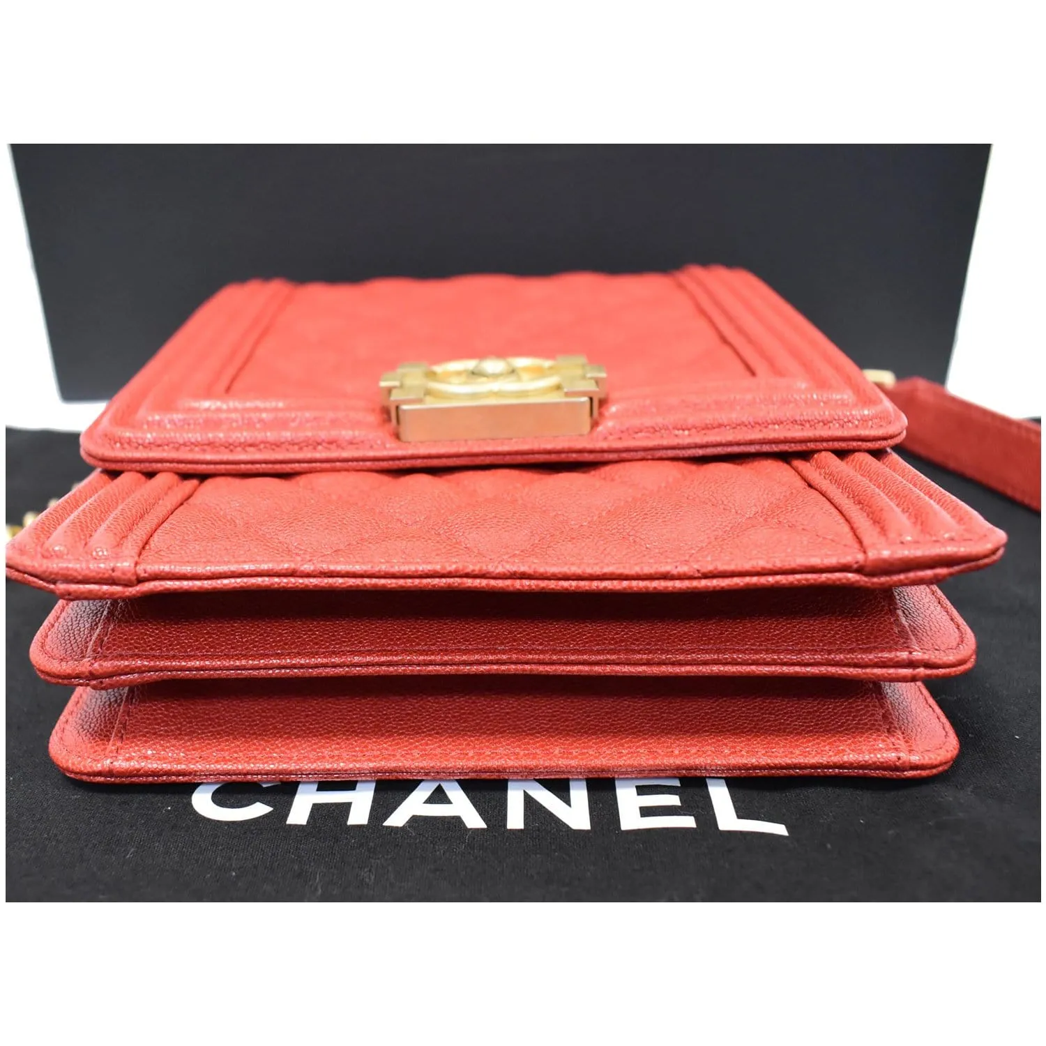 CHANEL North South Boy Quilted Caviar Leather Crossbody Bag Red