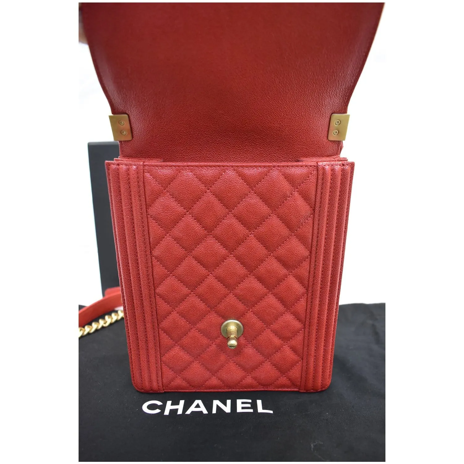 CHANEL North South Boy Quilted Caviar Leather Crossbody Bag Red