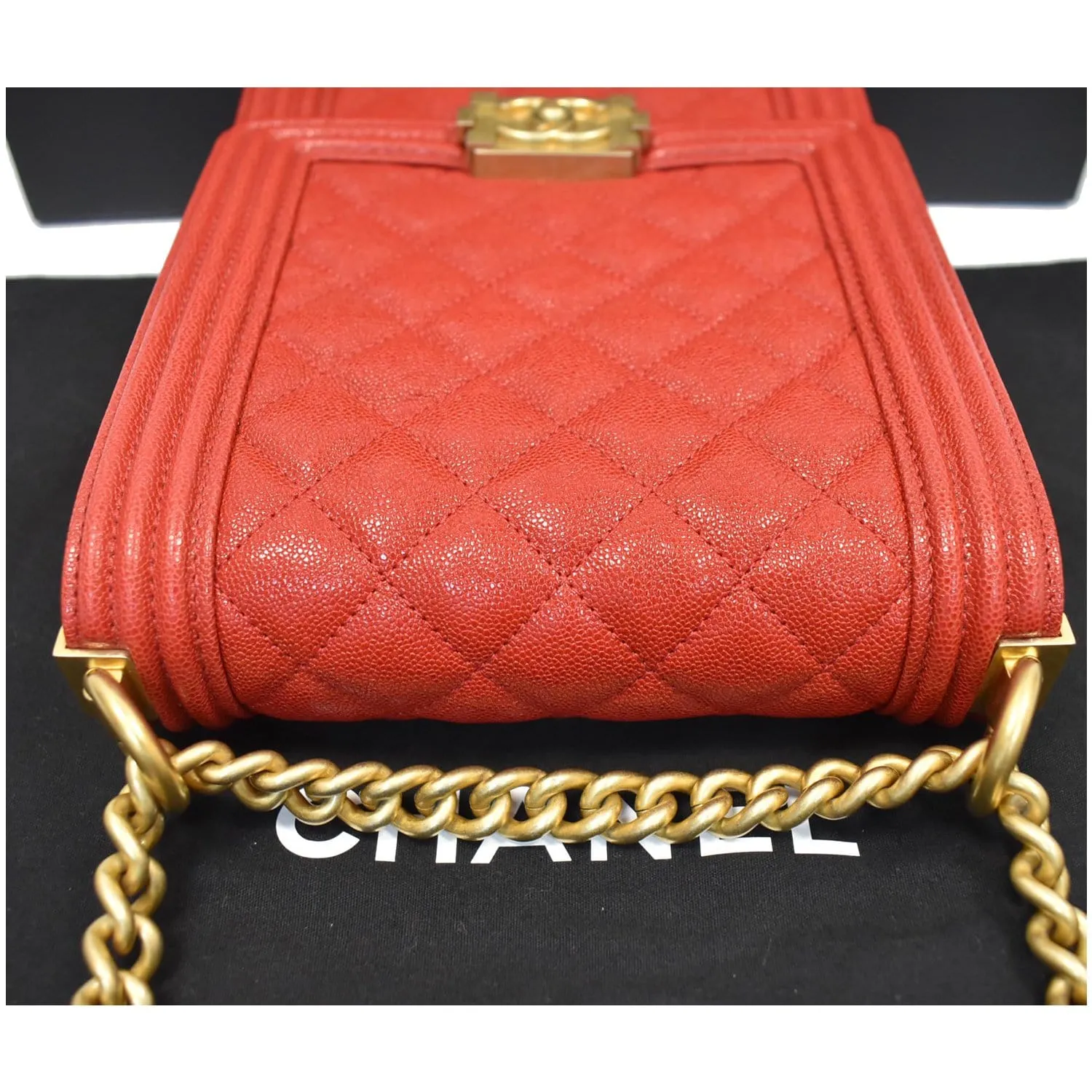 CHANEL North South Boy Quilted Caviar Leather Crossbody Bag Red