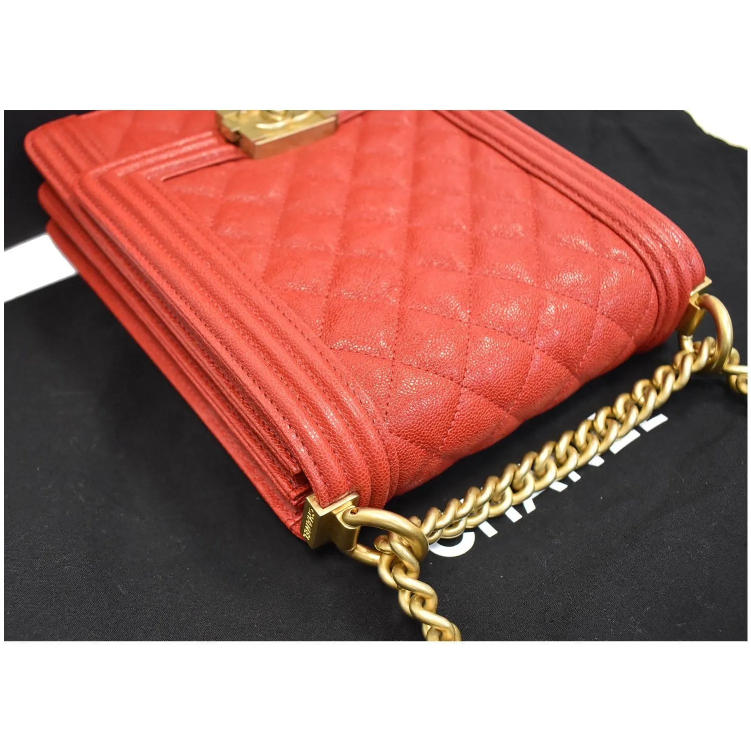 CHANEL North South Boy Quilted Caviar Leather Crossbody Bag Red