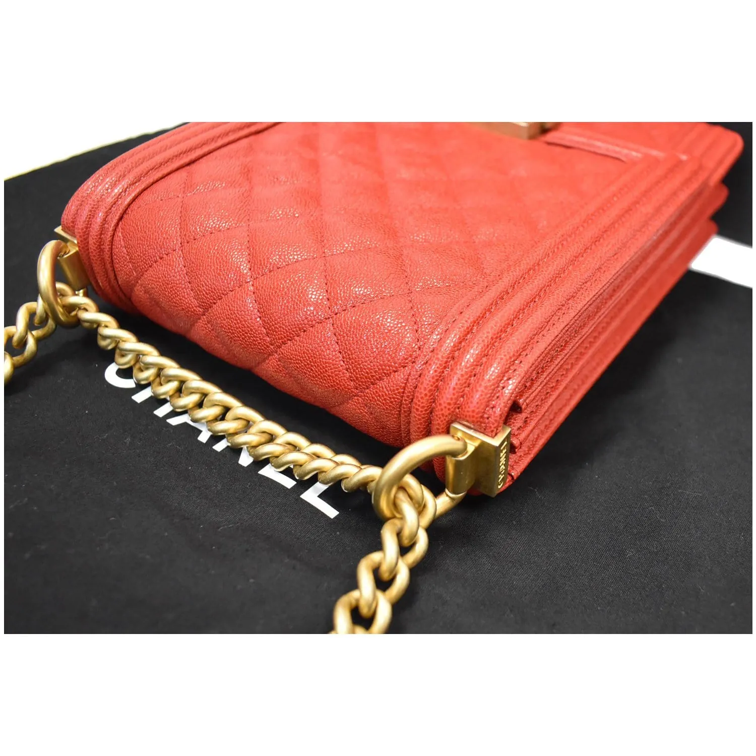 CHANEL North South Boy Quilted Caviar Leather Crossbody Bag Red
