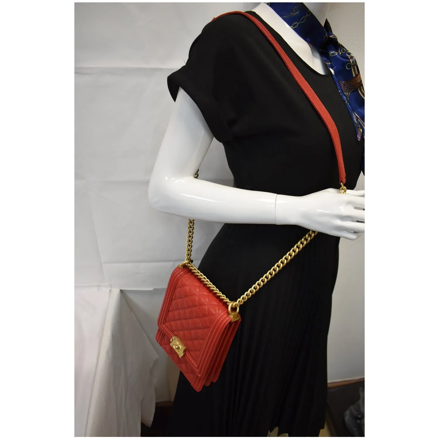 CHANEL North South Boy Quilted Caviar Leather Crossbody Bag Red
