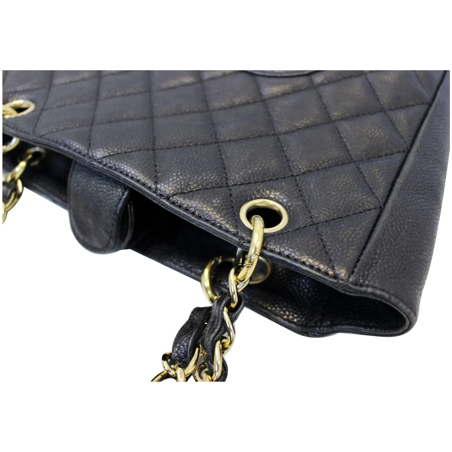 CHANEL PST Petit Shopping Caviar Leather Tote Bag Black