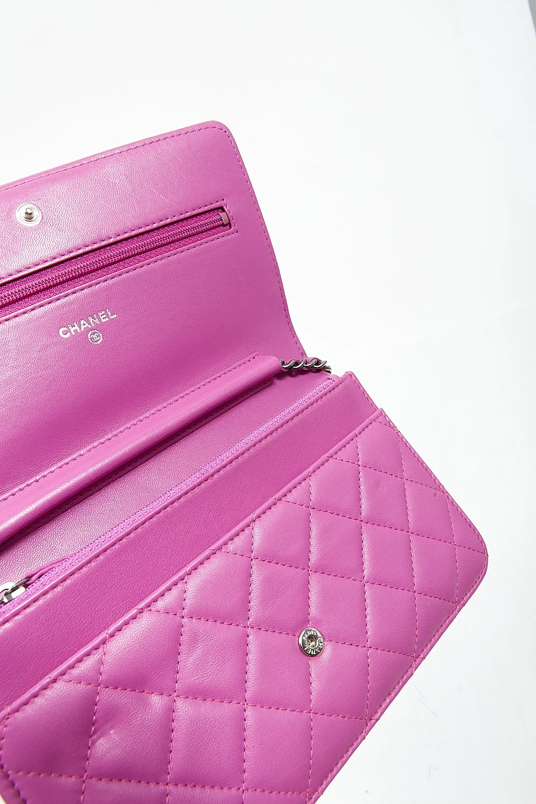Chanel Purple Lambskin Quilted Boy Wallet On Chain