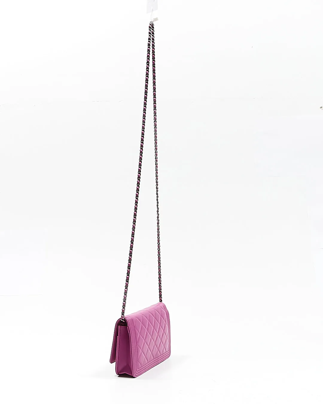 Chanel Purple Lambskin Quilted Boy Wallet On Chain