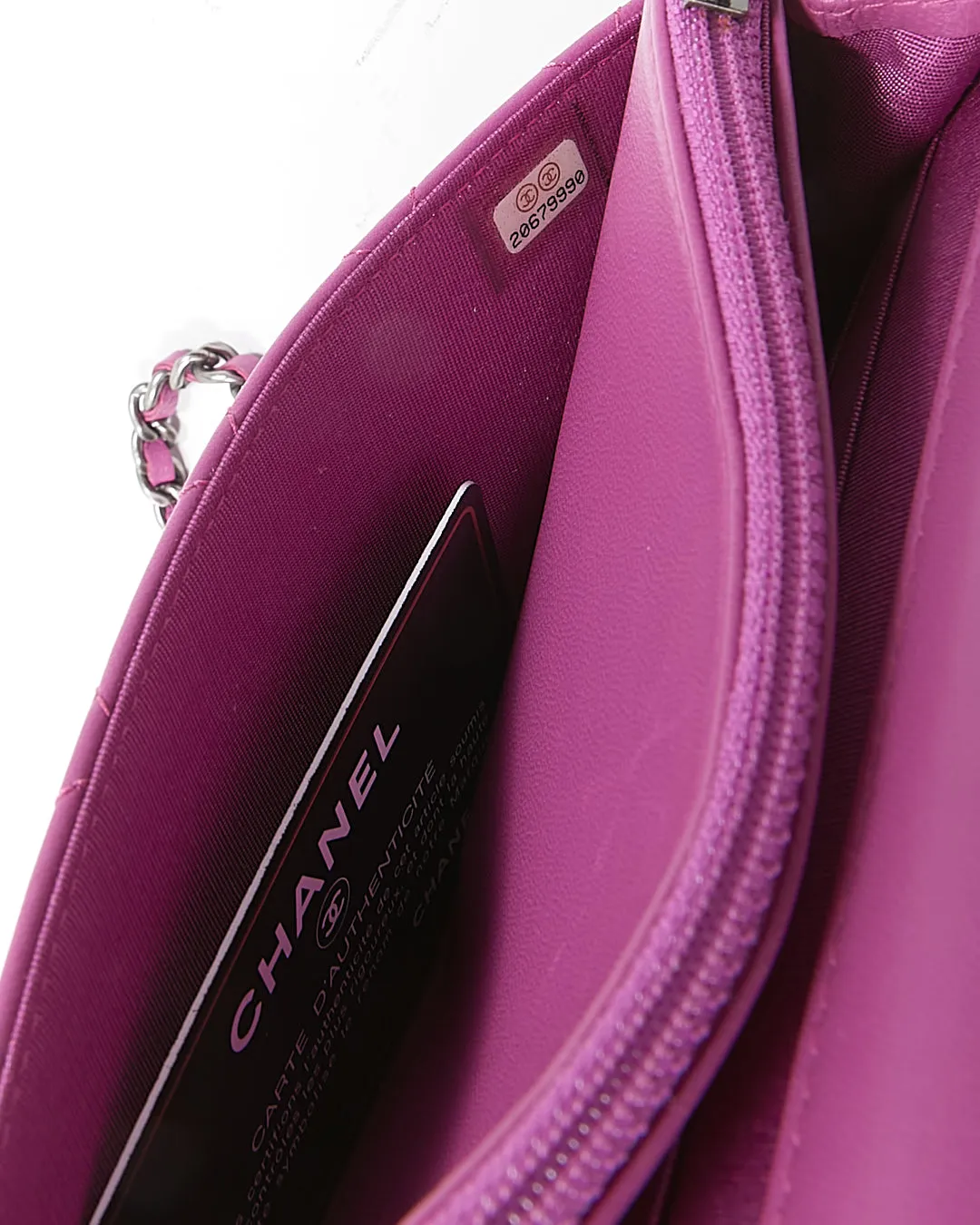 Chanel Purple Lambskin Quilted Boy Wallet On Chain
