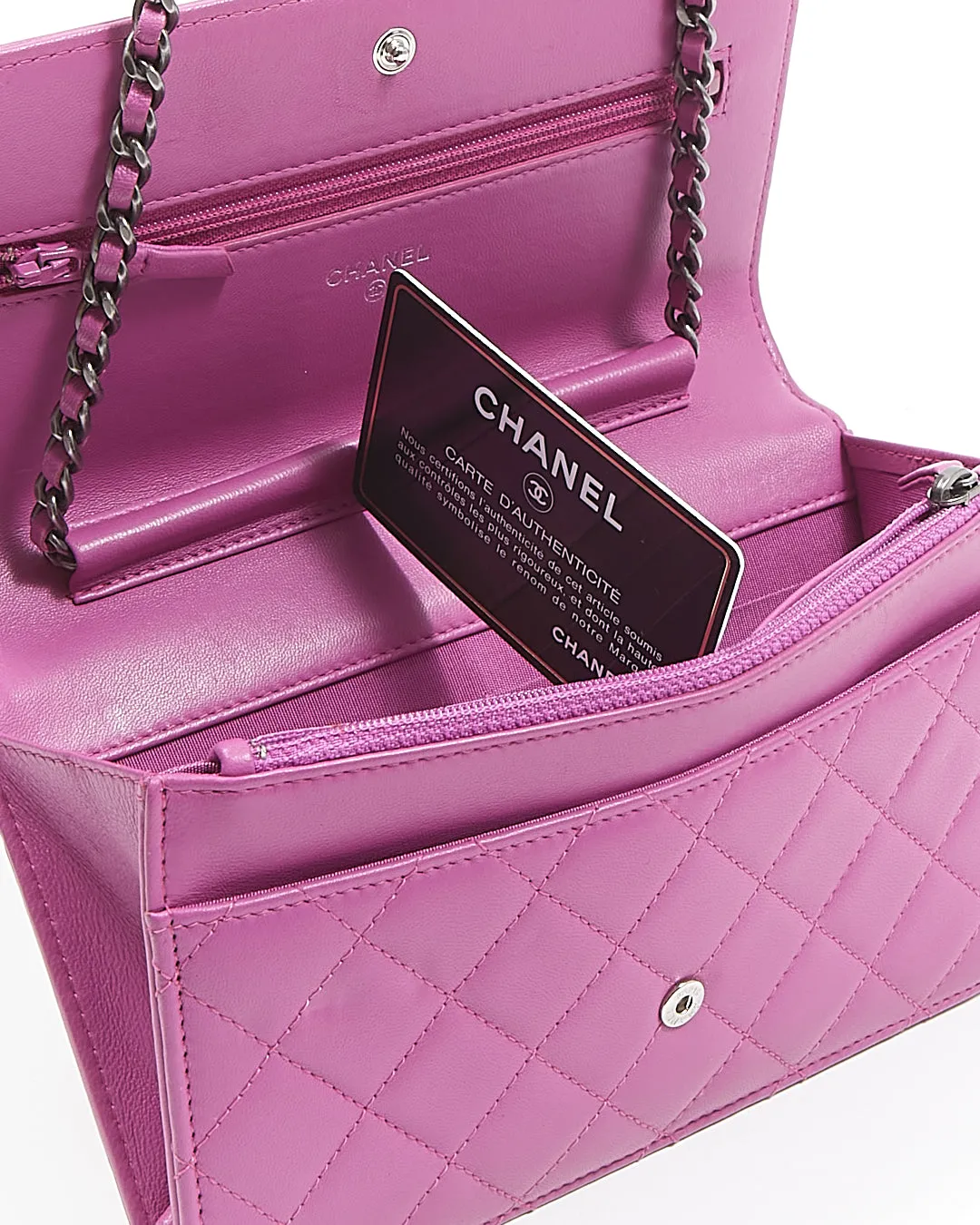 Chanel Purple Lambskin Quilted Boy Wallet On Chain