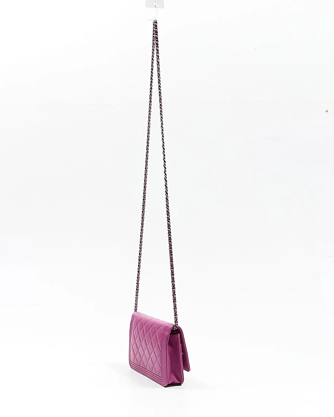Chanel Purple Lambskin Quilted Boy Wallet On Chain
