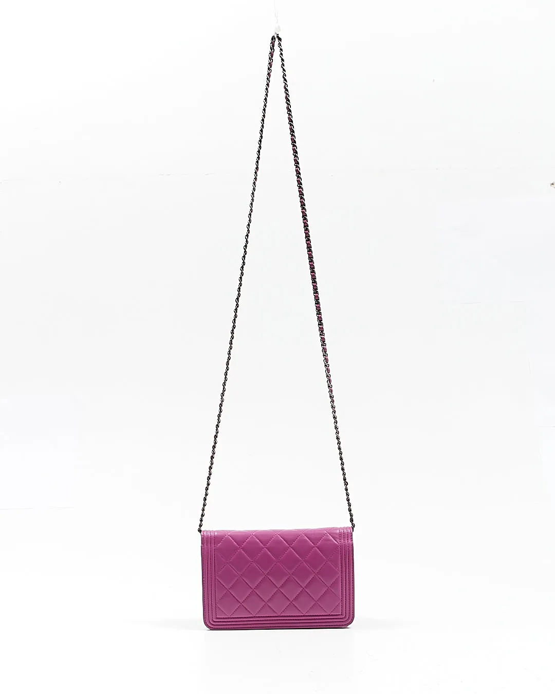 Chanel Purple Lambskin Quilted Boy Wallet On Chain