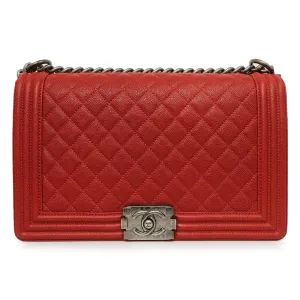 Chanel Red Quilted Caviar New Medium Boy Bag