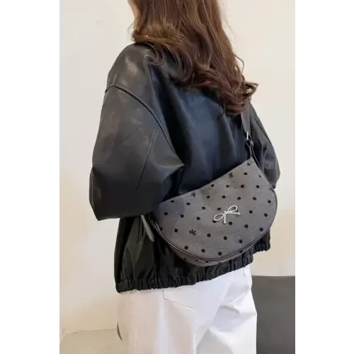 Chic Polka-Dotted Bow Crossbody Bag with Polyester Printed Adjustable Strap