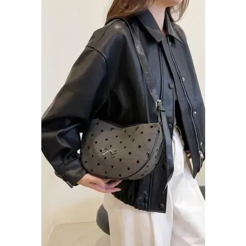 Chic Polka-Dotted Bow Crossbody Bag with Polyester Printed Adjustable Strap