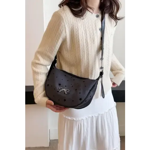 Chic Polka-Dotted Bow Crossbody Bag with Polyester Printed Adjustable Strap