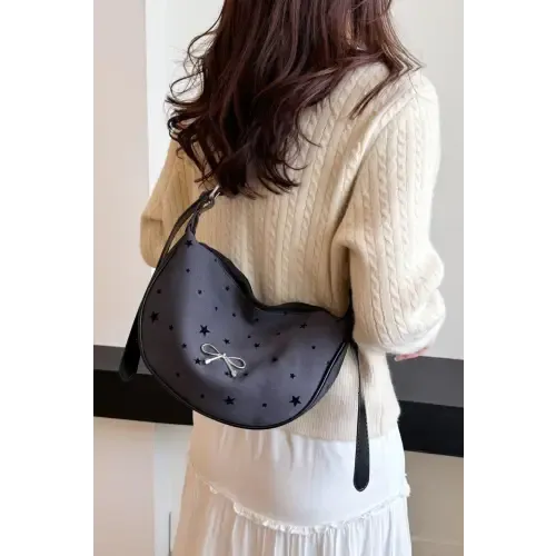 Chic Polka-Dotted Bow Crossbody Bag with Polyester Printed Adjustable Strap