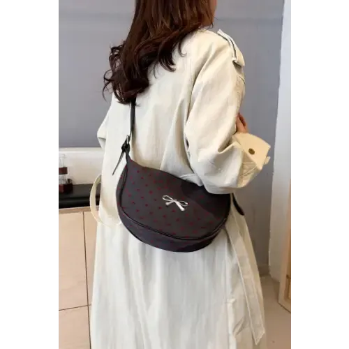 Chic Polka-Dotted Bow Crossbody Bag with Polyester Printed Adjustable Strap