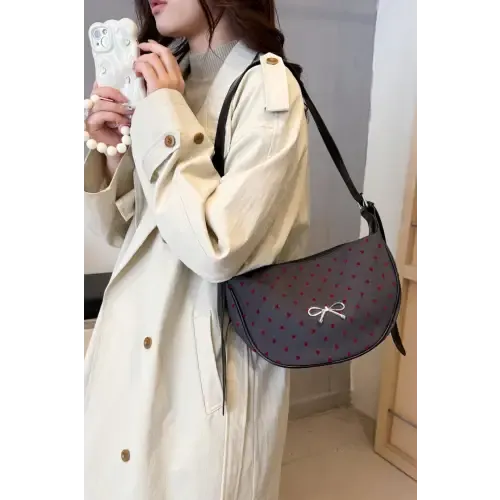 Chic Polka-Dotted Bow Crossbody Bag with Polyester Printed Adjustable Strap