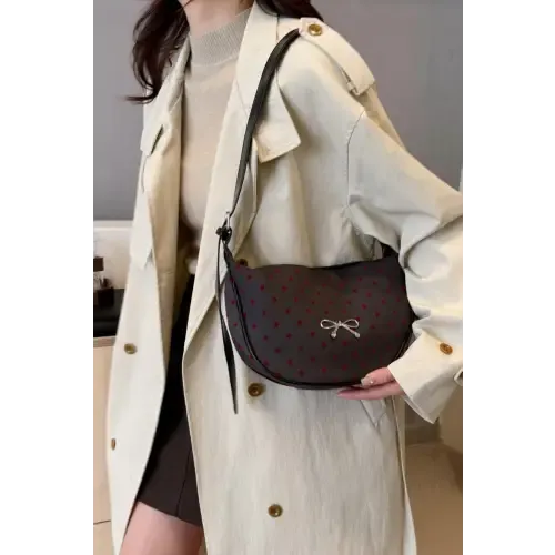 Chic Polka-Dotted Bow Crossbody Bag with Polyester Printed Adjustable Strap