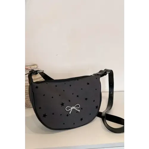 Chic Polka-Dotted Bow Crossbody Bag with Polyester Printed Adjustable Strap