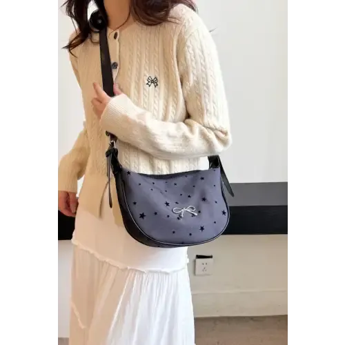 Chic Polka-Dotted Bow Crossbody Bag with Polyester Printed Adjustable Strap