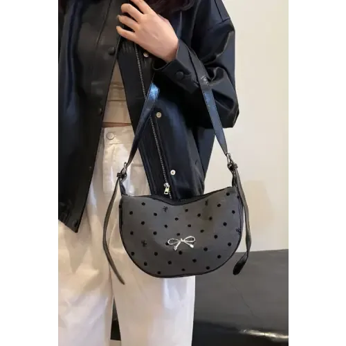 Chic Polka-Dotted Bow Crossbody Bag with Polyester Printed Adjustable Strap