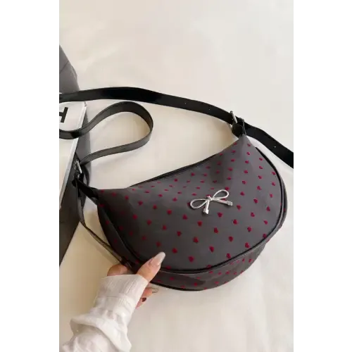 Chic Polka-Dotted Bow Crossbody Bag with Polyester Printed Adjustable Strap