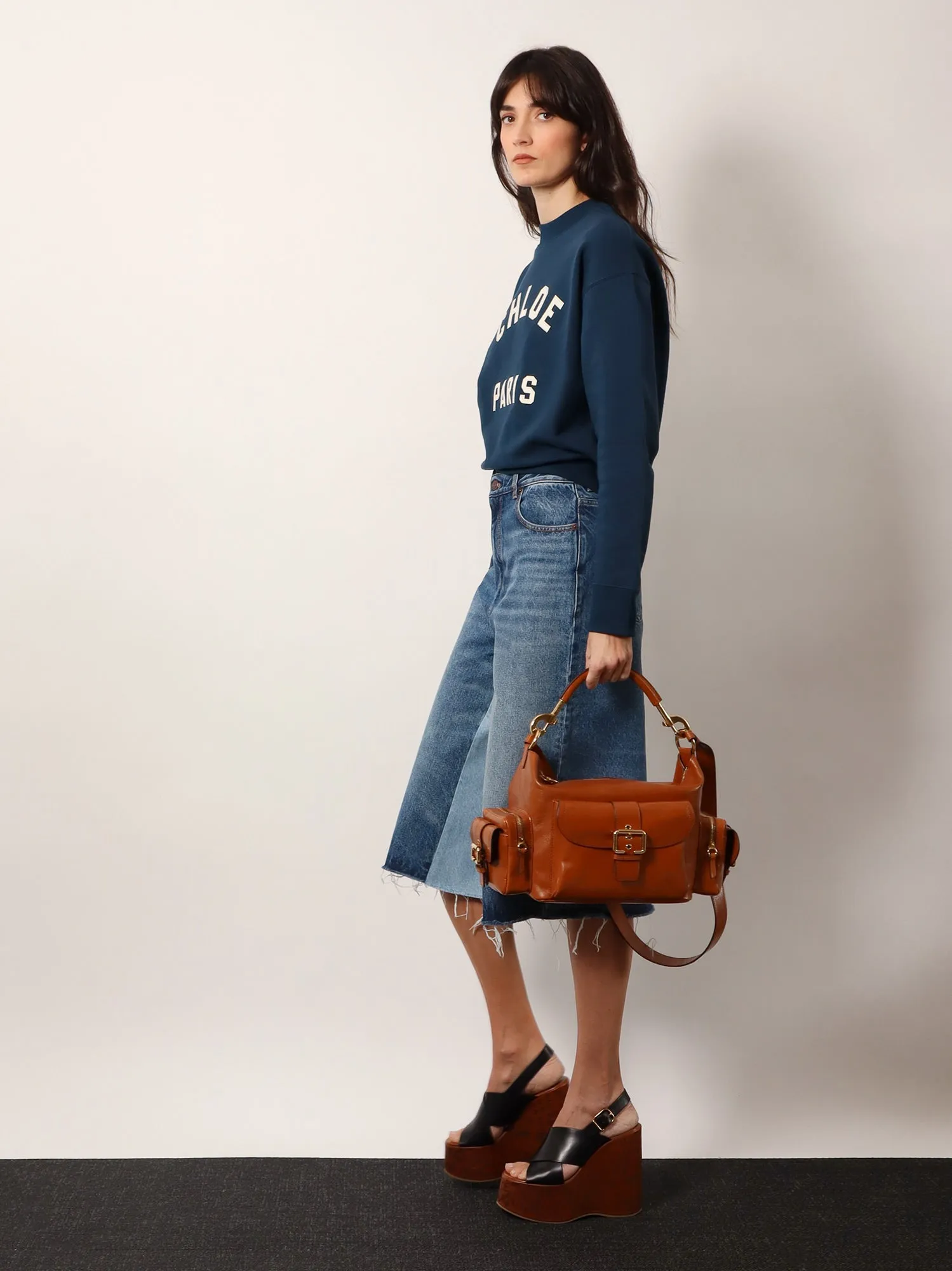 Chloe' Carry Shiny Buffalo Leather Shoulder Bag
