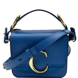 CHLOE Mini C Flap Suede Leather Crossbody Bag Blue
