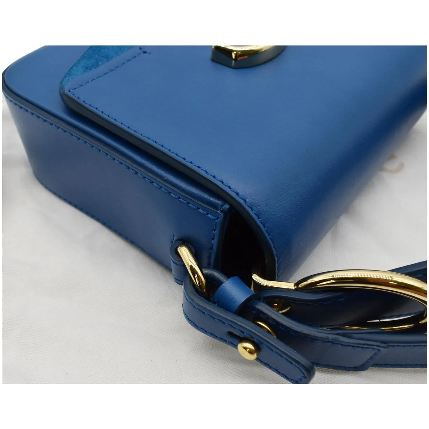 CHLOE Mini C Flap Suede Leather Crossbody Bag Blue