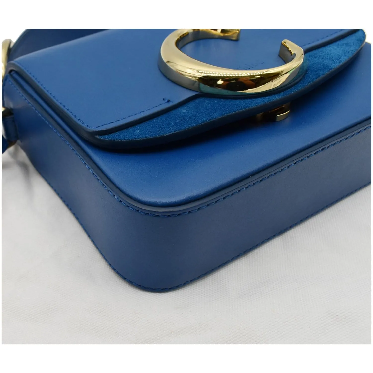 CHLOE Mini C Flap Suede Leather Crossbody Bag Blue
