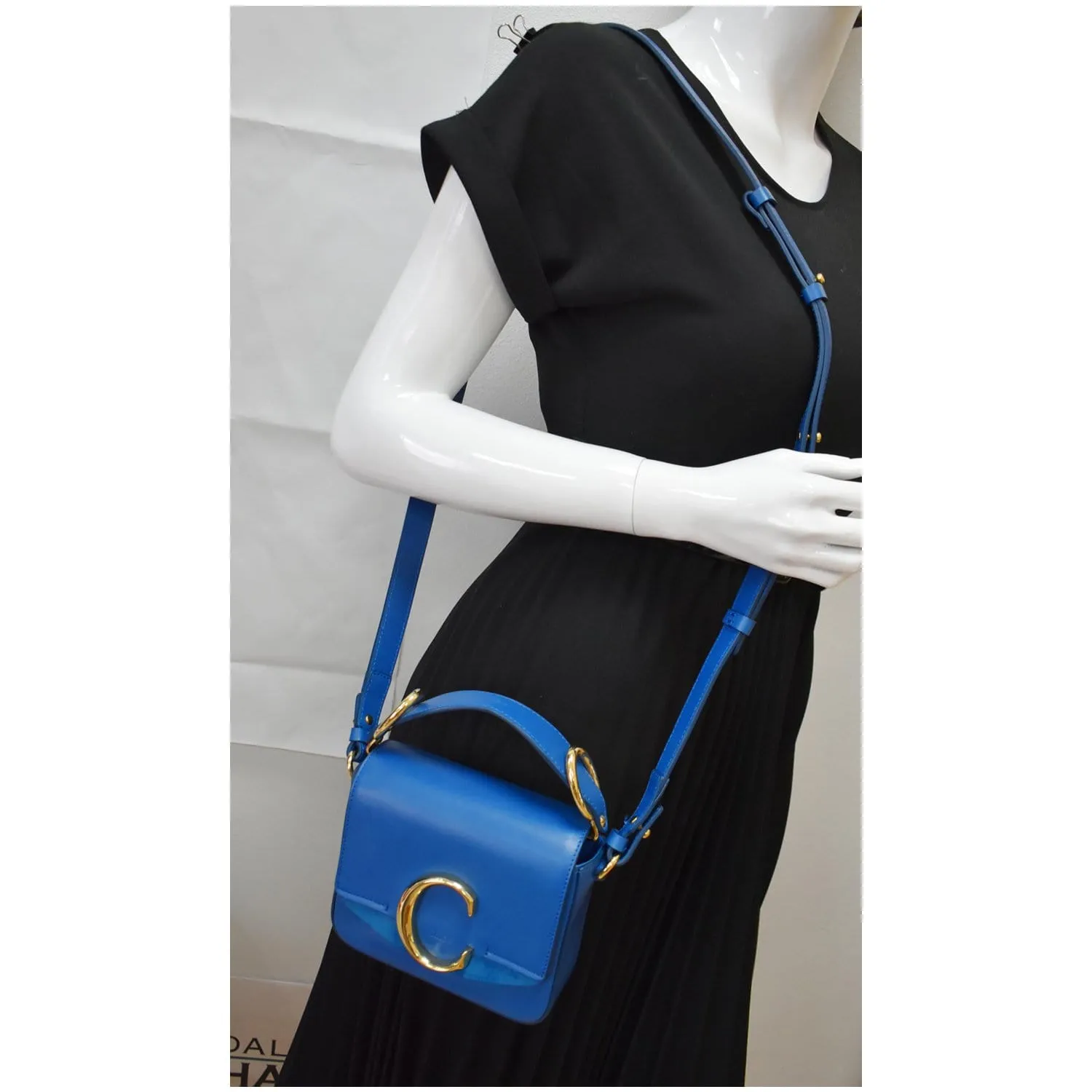 CHLOE Mini C Flap Suede Leather Crossbody Bag Blue